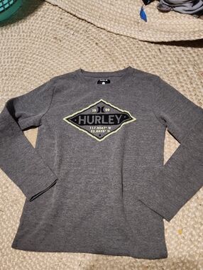 Hurley Gray Long Sleeve Logo Tee with Yellow Trim